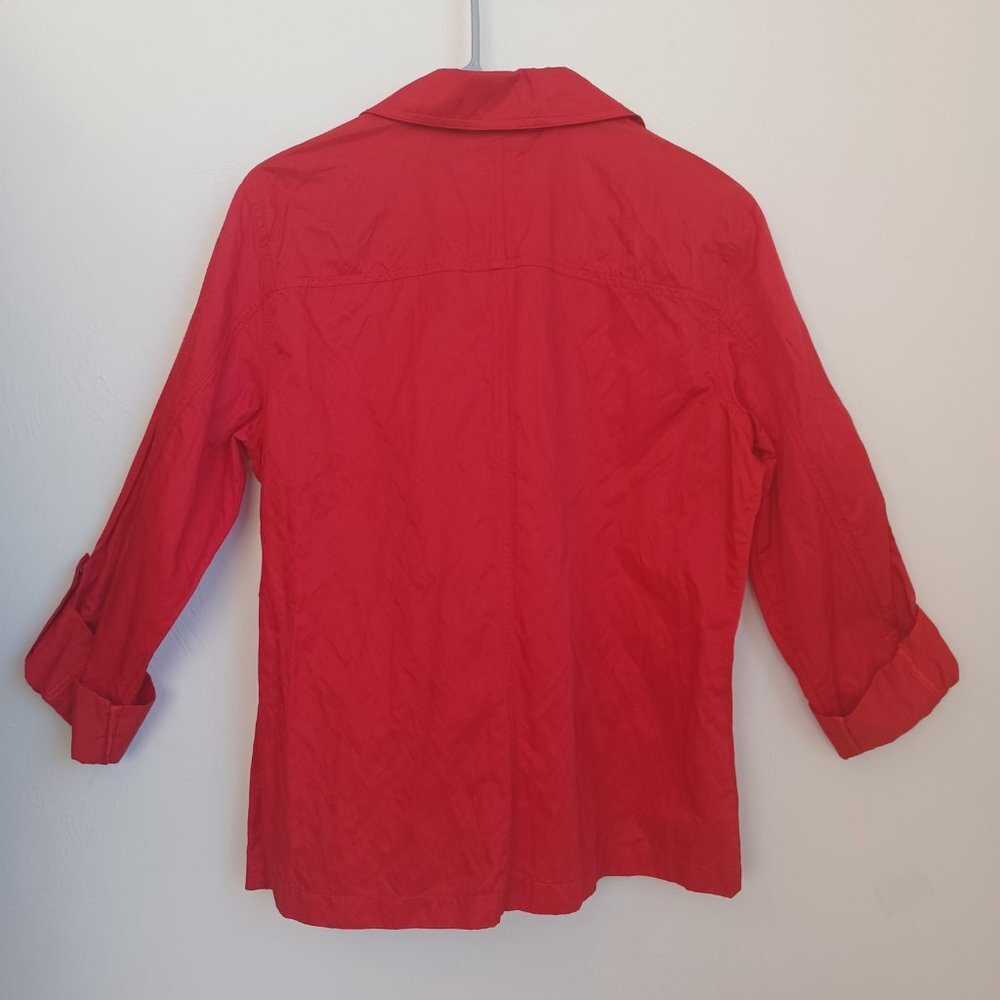 Chicos Red Shirt Jacket Button Front Roll Tab‎ Sleeves Womens Medium - Picture 3 of 10